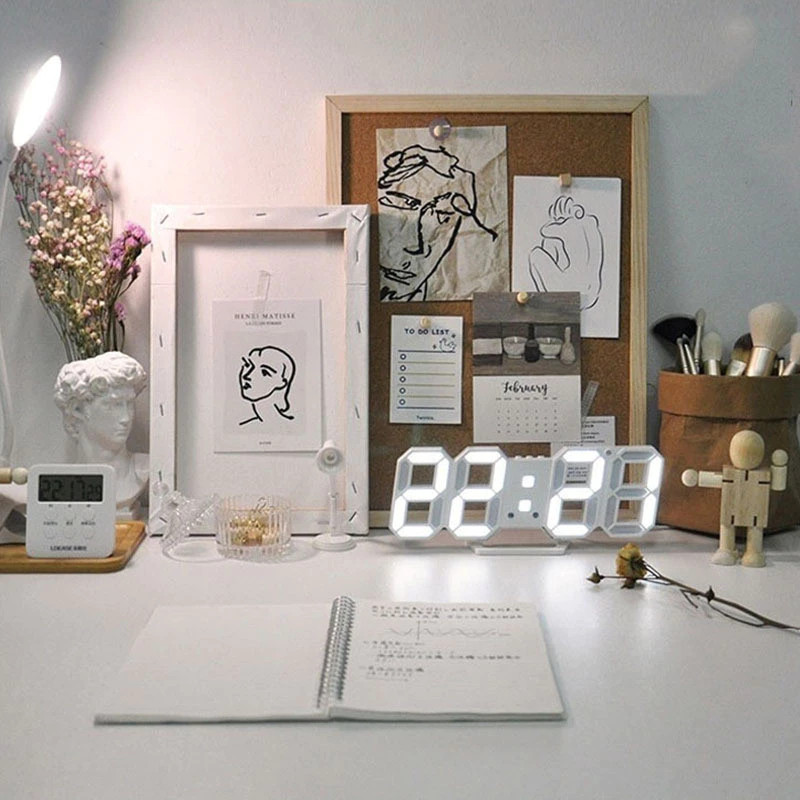 Led 3d Relógio De Parede Digital  Mesa De Desktop Decoração De Casa