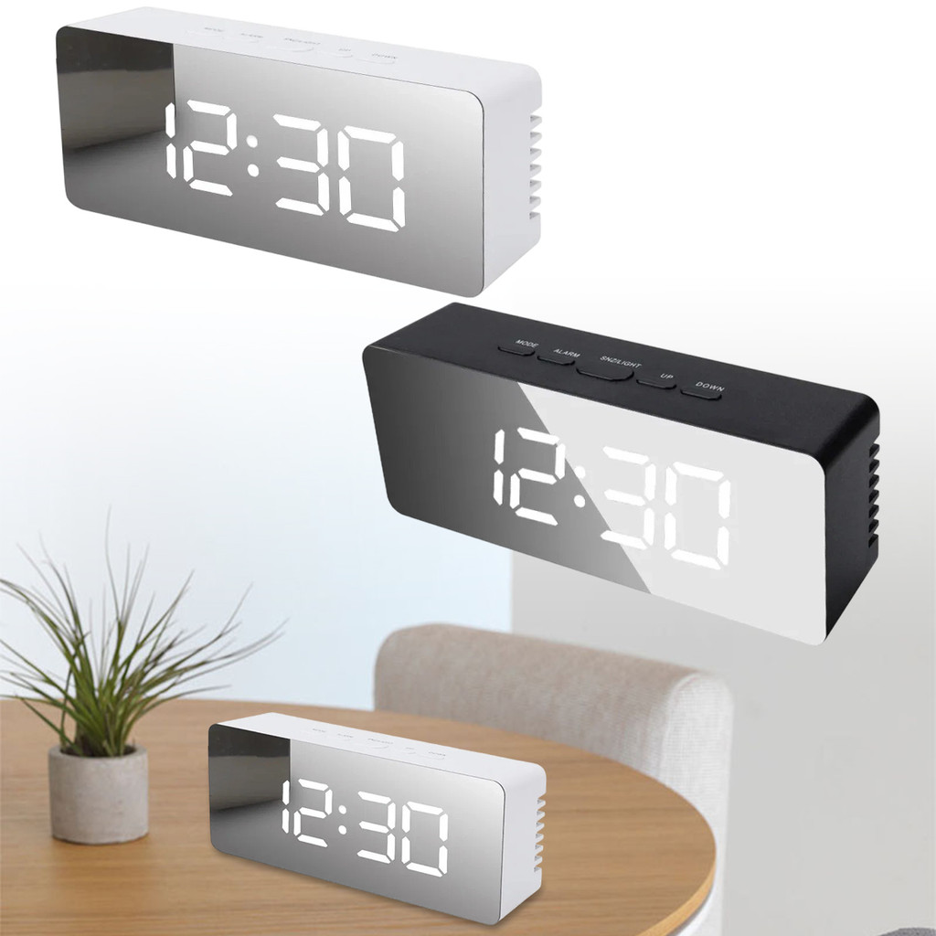 Angelshell1pc LED Espelho Relógio Digital Quarto Escritório Viagem De Mesa Eletrônico Desktop Maquiagem Despertador Funç