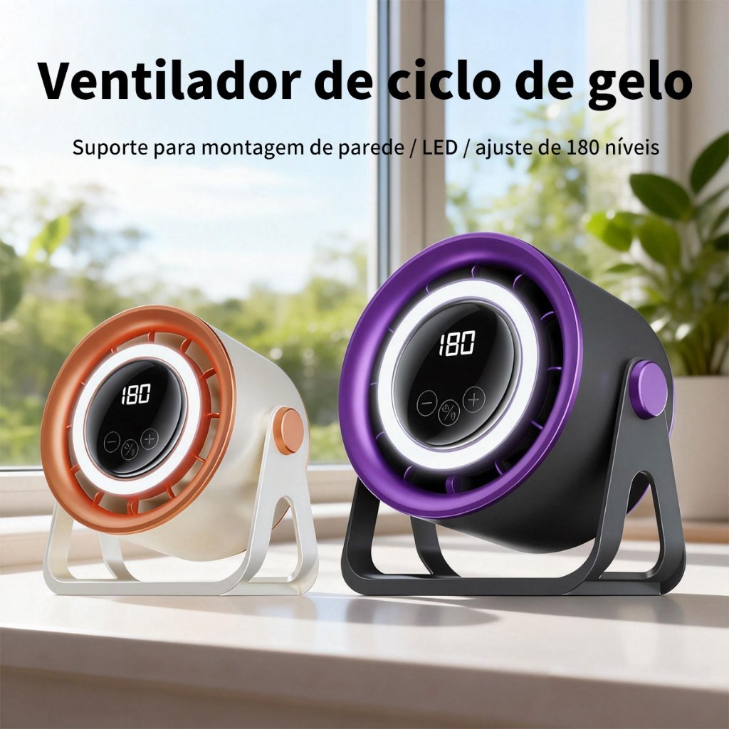 360° Ventilador Turbo Portátil-180Velocidades , Modos De Suspensão/Desktop , Display Digital E Bateria De Longa Du LED