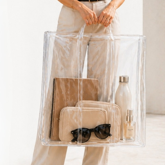 Sacola Bolsa Transparente PVC Jumbo Presidio Praia Maternidade Show Bolsa Dobrável Reforçado Cristal Grosso