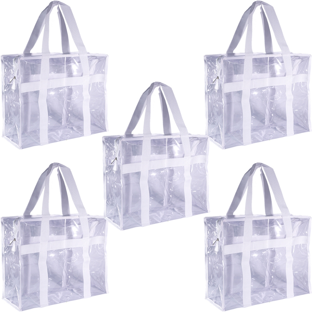 Kit 05 ou 10 Bolsa Sacolão Transparente PVC Cristal Praia Piscina Viagem Jumbo Grande Reforçada