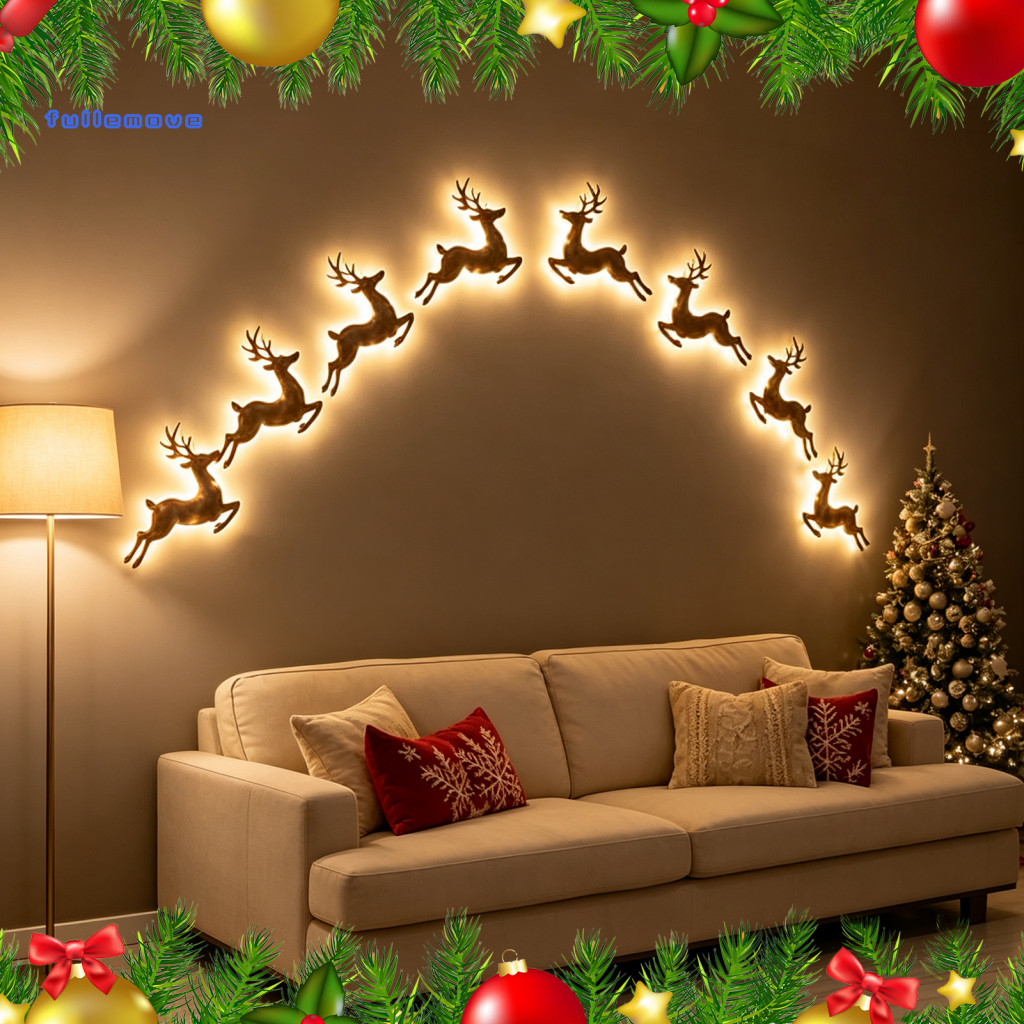 Christmas Wall Decor Holiday Party Decorations 12 Pcs Led Reindeer Lights 3d Wooden Glow Silhouette Stick-on Art for Roo