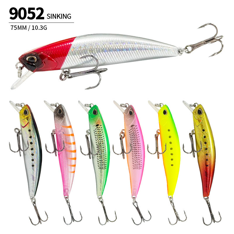 Isca falsa de tiro longo submerso Minnow 75MM/10.3G pesca Ma tubarão baixo isca falsa isca dura 9052 novo