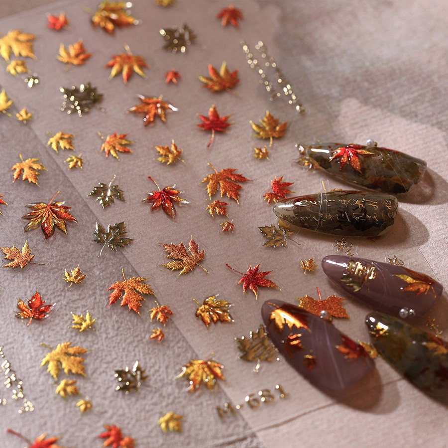 Maple Leaf Story dourado geléia tridimensional Manicure adesivos unhas decorativas computador caso de telefone iPad câme