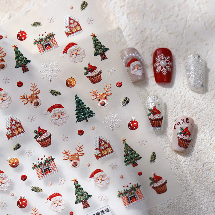 Natal quente em relevo tridimensional Manicure adesivos unhas decorativas computador caso de telefone iPad manual câmera