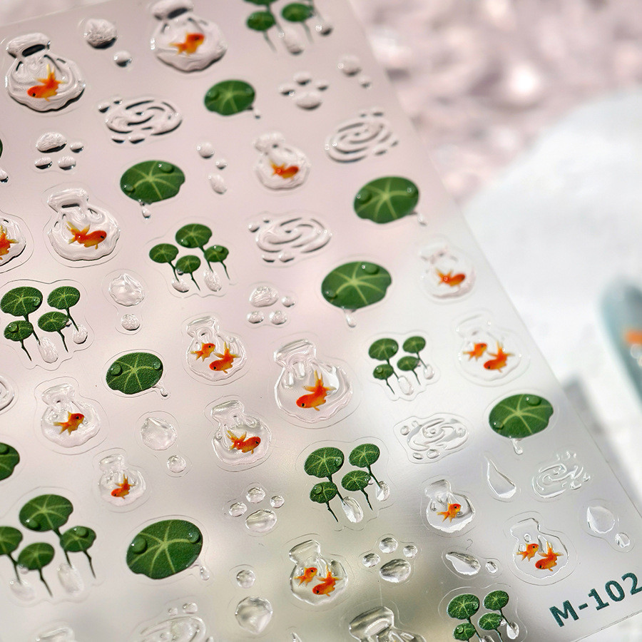Lotus Koi peixe geléia tridimensional Manicure adesivos unhas decorativas computador caso de telefone ipad manual adesiv