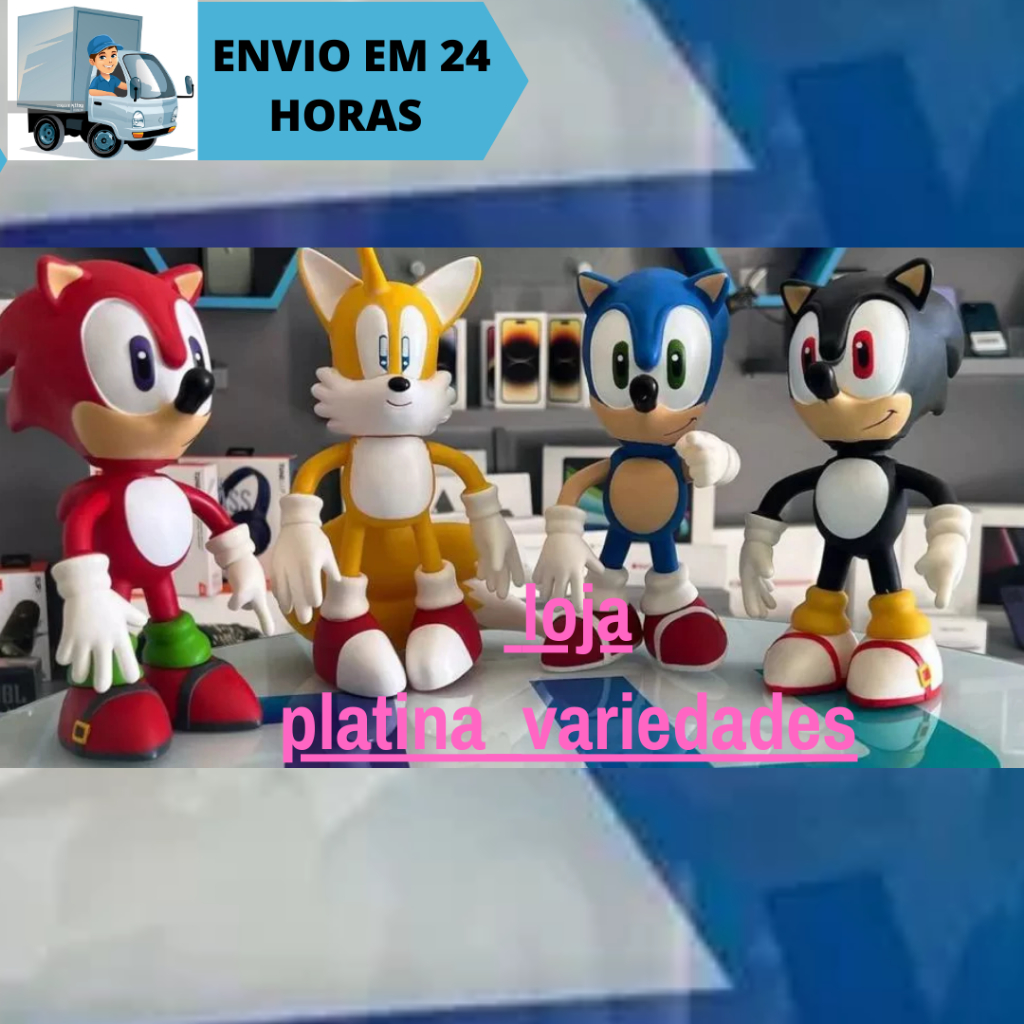Boneco Sonic E Tails E Sonic Vermelho E Sonic Preto Grande Grandes  Articulado Super Size Brinquedo Jogo 23cm Brinquedo