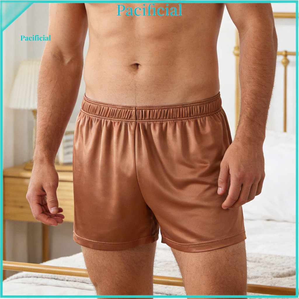 Comfortable Boxer Briefs Smooth Seam Men's Breathable Ice Silk Elastic Mid-waist Seamless Underwear Daily Wear Sleep Sho
