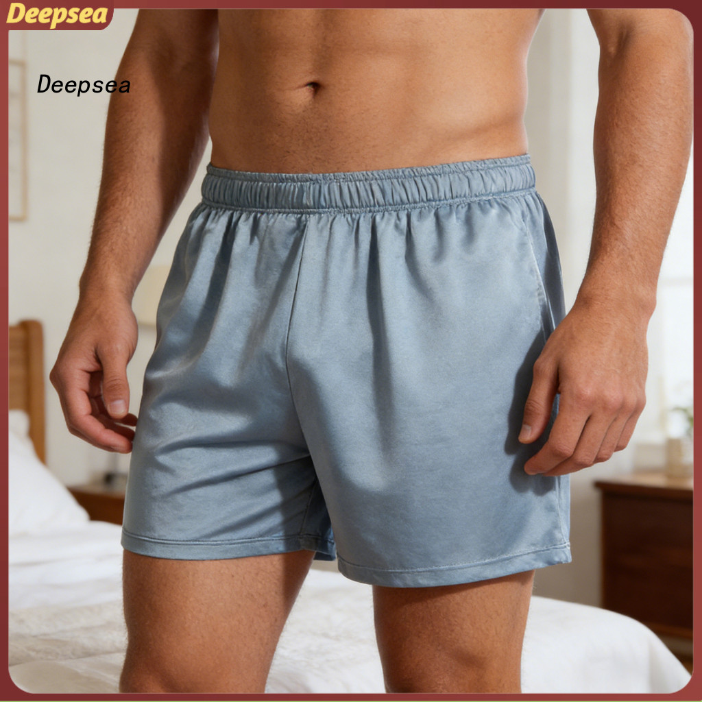 Men's Breathable Ice Silk Boxer Briefs Elastic Mid-waist Seamless Underwear Comfortable Daily Wear Sleep Shorts Pure Col