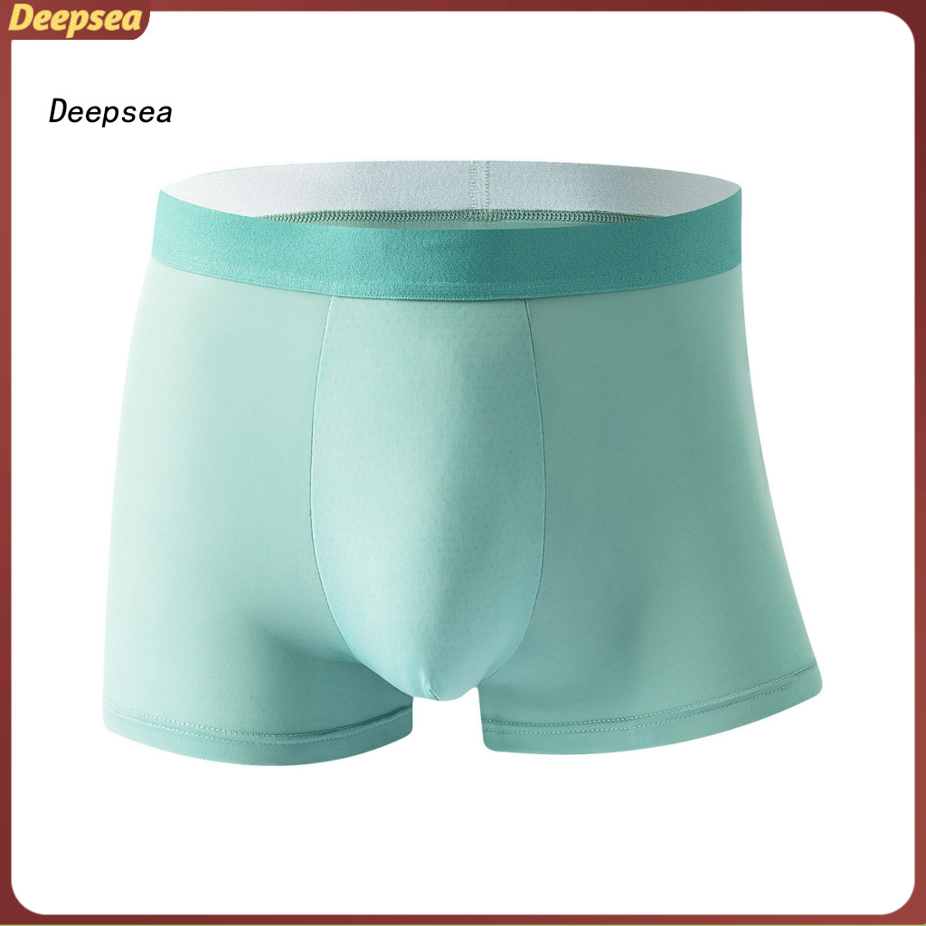 Men's Mid-rise Boxer Briefs Elastic Waistband Summer Cooling Seamless Underwear Solid Color Comfort Shorts for Breathabl