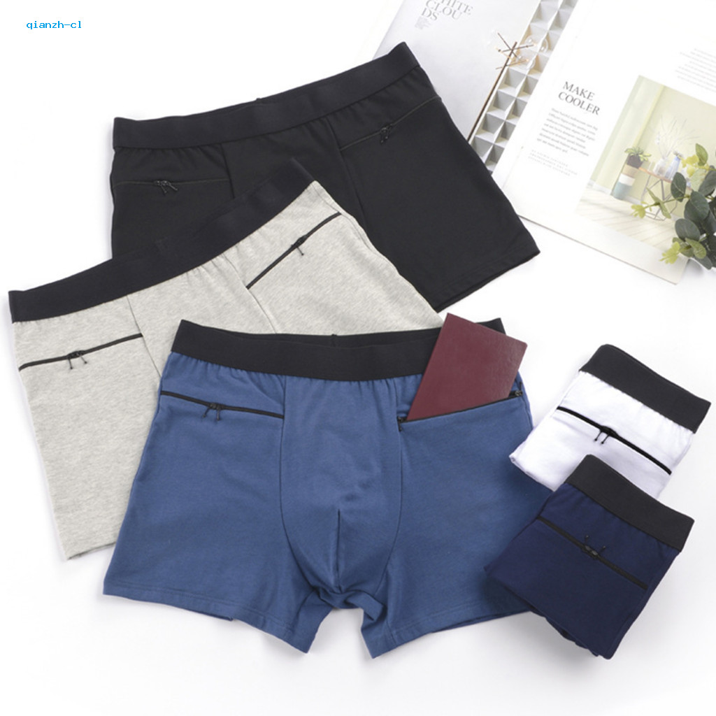 Men Seamless Underwear Men's High Waist Boxer Briefs with Patchwork Design Double Zipper Pockets U-convex Support – Co