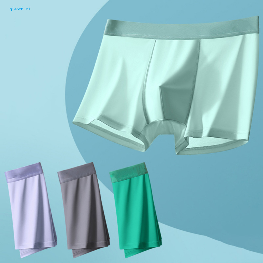 Breathable Boxer Shorts Men Briefs Men's High Waist Ice Silk Seamless Quick-dry Thin with U-convex Design and Letter Pri