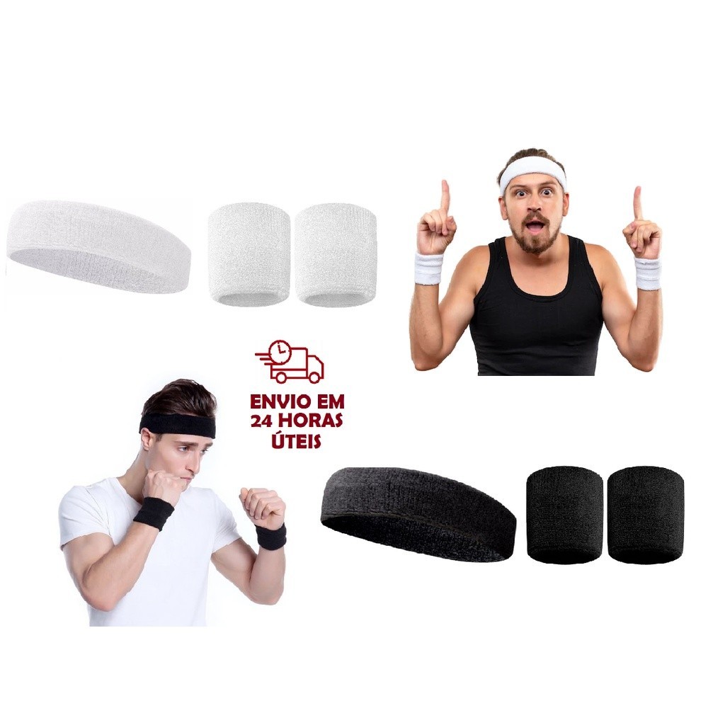Faixa De Testa Testeira Masculino Feminino Tênis Academia E Par Munhequeira Unissex - MR