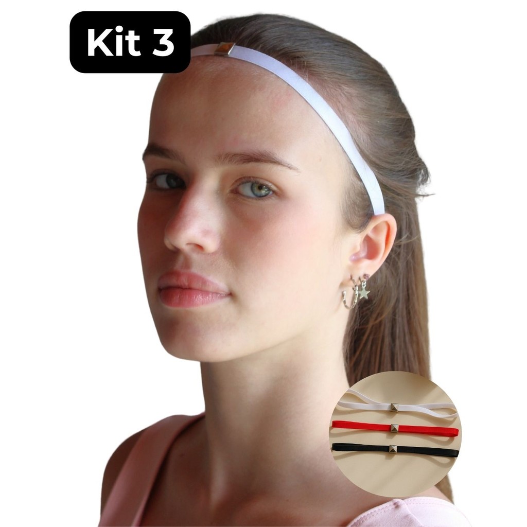 KIT 3 Faixas Elásticas de Cabelo Feminina Tiara Esportiva Bandana Fitness Yoga Academia