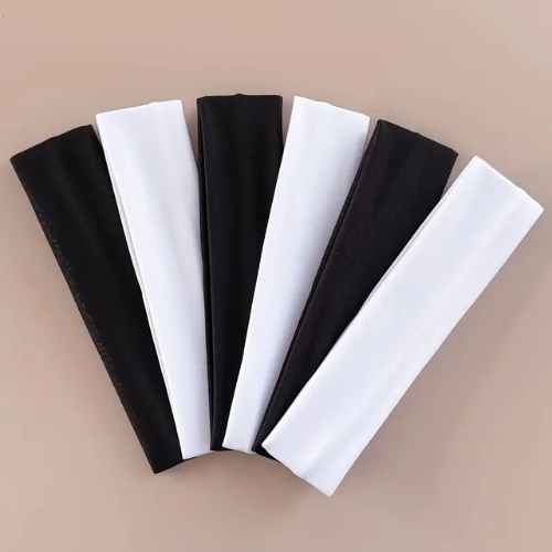 Kit 6 Faixas de Cabelo Preto e Branco – Elegante e esportiva Faixa Elástica Feminina Confortável