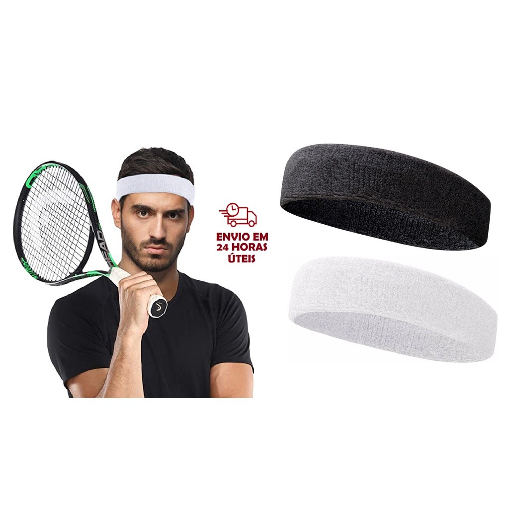 Faixa De Testa Testeira Preto Branco Masculino Feminino Tênis Academia