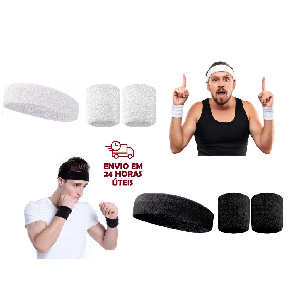 Faixa De Testa Testeira Masculino Feminino Tênis Academia E Par Munhequeira Unissex - MR