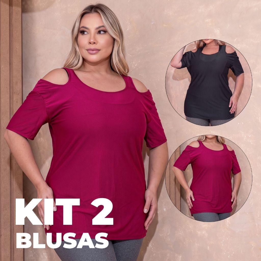Kit 2 Camisas Blusa Plus Size Academia Dry Fit Seca Rápido Recorte em Gota Conforto Dia a Dia Oferta