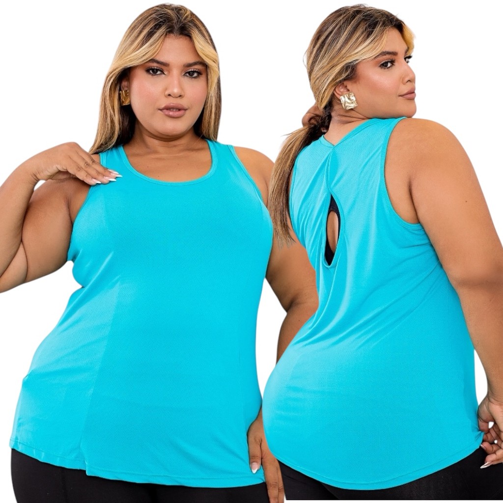 Blusa Regata Feminina Plus Size Dry Fit Academia Poliamida MODELO } MEIA LUA
