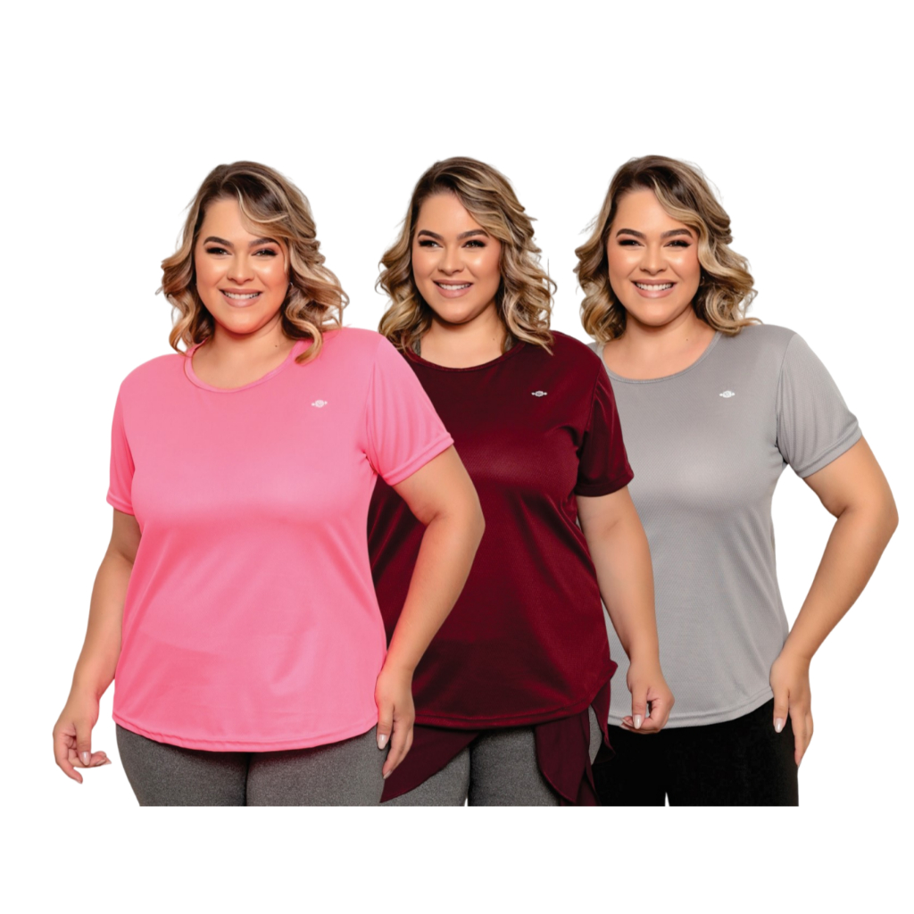 Kit 3 Camiseta Dry Fit Feminina Plus Size de Alta Performance G1 ao G5