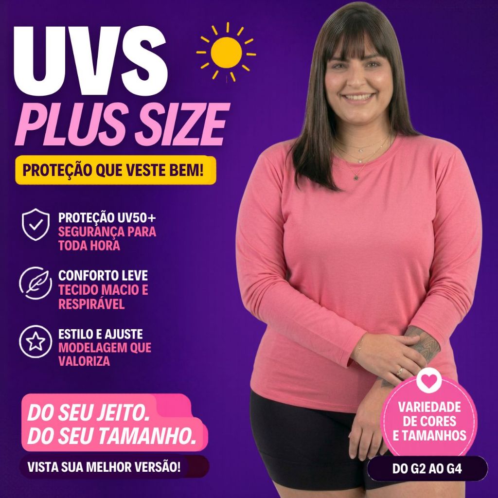 Camisa Feminina Plus Size Manga Longa Dry Fit Térmica Proteção UV Solar Conforto