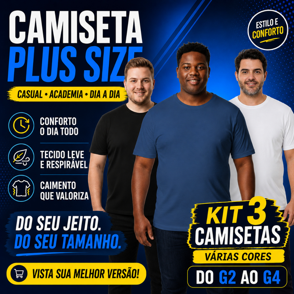 Kit 3 Camisa Camiseta Blusa Plus Size Masculina Dry Fit Lisa Confortável Proteção Solar UV Academia Casual Leve Treino