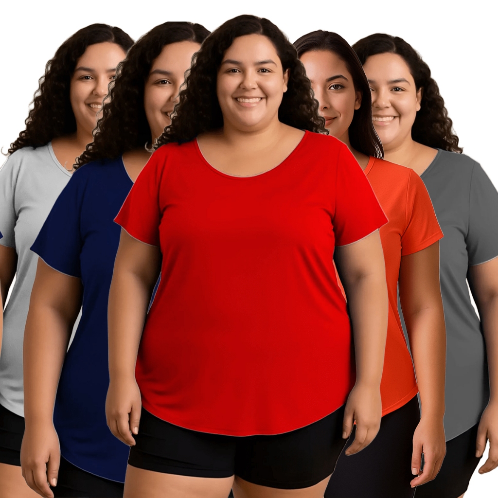 Kit 5 Camisetas Microfuradinha Confortável Feminina Academia Dry Zero Transparência Plus Size