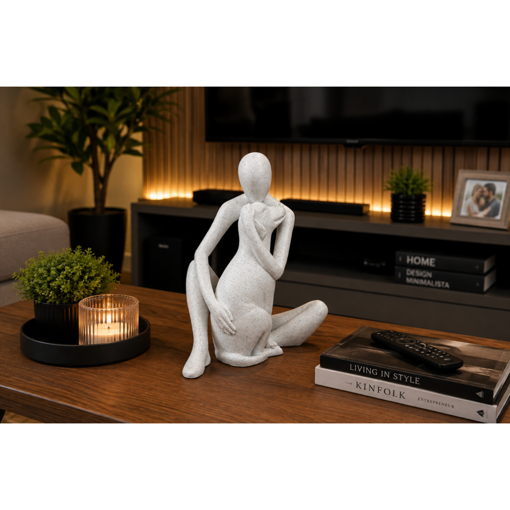 Escultura Decorativa Corpo Feminino com Cachorro Arte Minimalista Moderna para Sala e Casa