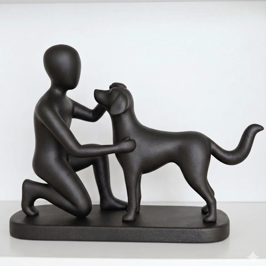 Escultura Homem e Cachorro laço eterno Estátua Decorativa Minimalista decoração sala aparador