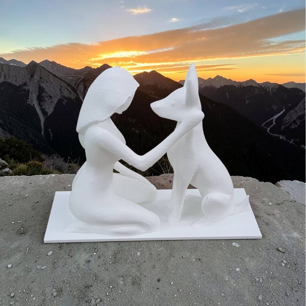 Escultura Mulher e Cachorro laço eterno Estátua Decorativa Minimalista 3D 8.5 cm para Mesa Sala Escritório