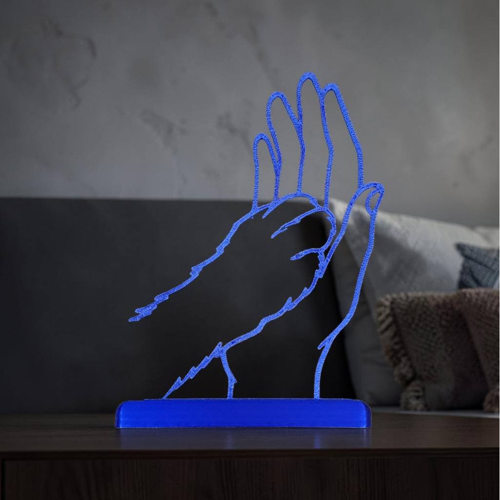 Enfeite Decorativo Azul Silhueta Mão e Pata Cachorro Escultura Minimalista 3D para Amantes de Pets Altura Design Moderno