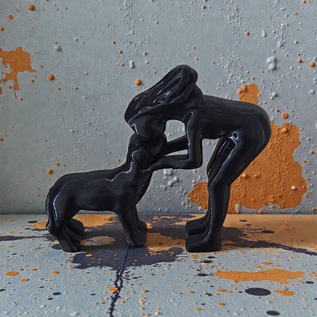 Escultura Mulher e Cachorro laço eterno Estátua Decorativa Minimalista Pret