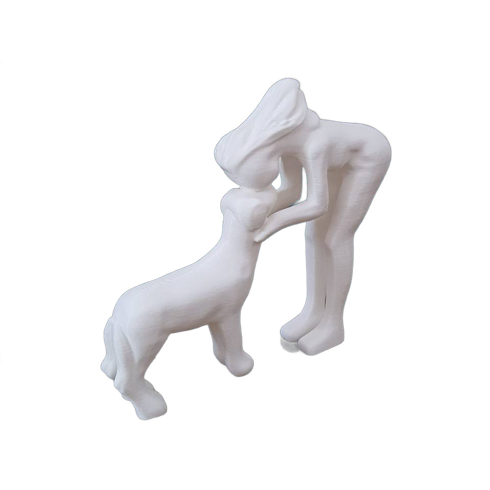 Escultura Mulher e Cachorro laço eterno Estátua Decorativa Minimalista
