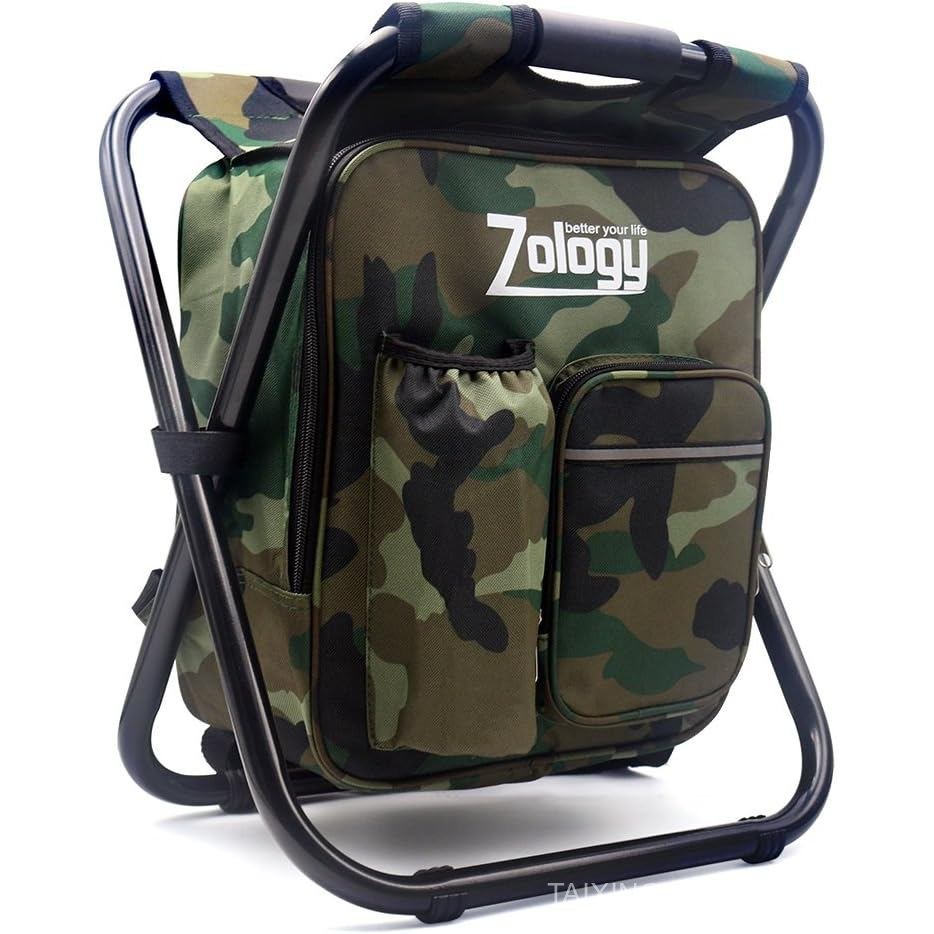 Folding Camping Chair Stool Backpack with Cooler Insulated Picnic Bag, Hiking Camouflage Seat Table Bag Camping Gear, Ou
