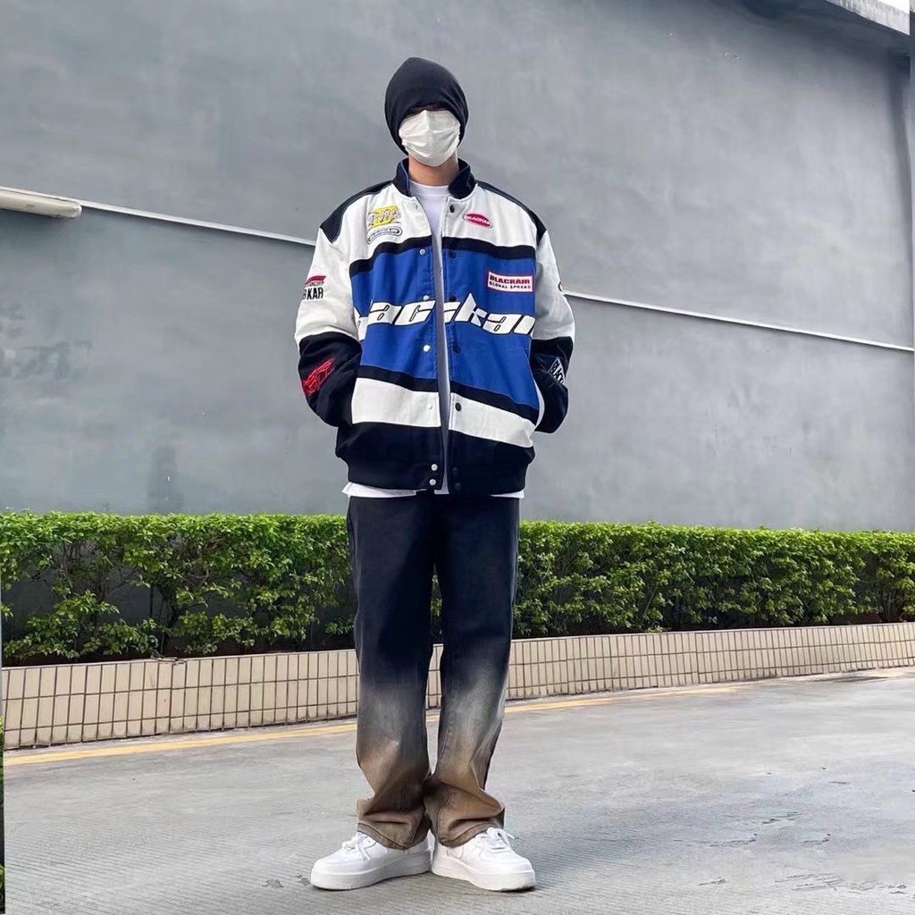 Jaqueta De Motociclismo Retrô Americana Moda Primavera E Outono Masculina Feminina Hip-hop Largo Casaco De Beisebol