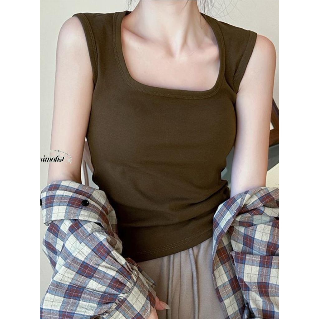 Americano ombro largo cobrindo seios laterais pescoço quadrado camisola feminina roupa interior primavera verão fino aju