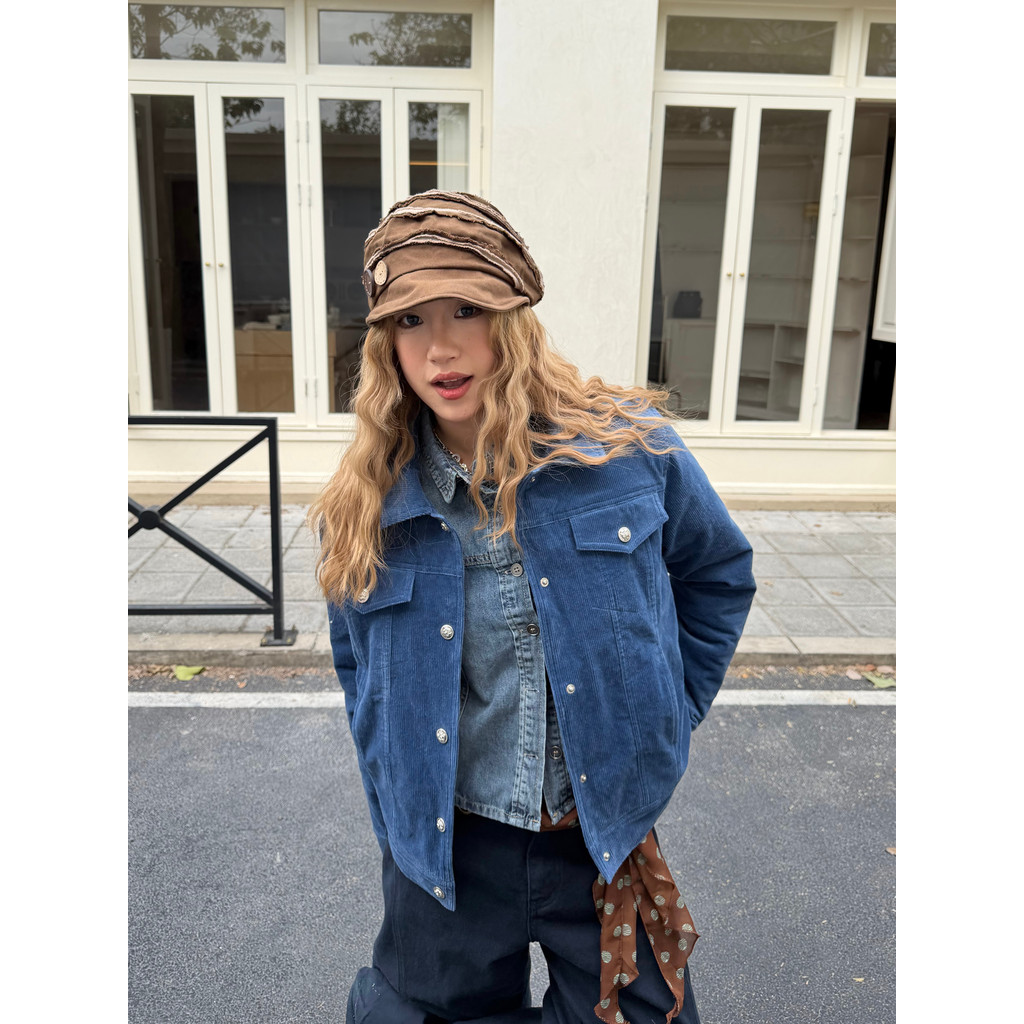 Kawaya veludo curto largo algodão acolchoado jaqueta masculino feminino inverno novo estilo estilo americano costura fre