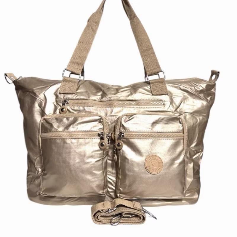 Bolsa Maternidade Transversal Metalizada de Ombro Feminina Casual Cabe Notebook Trabalho Escolar Faculdade