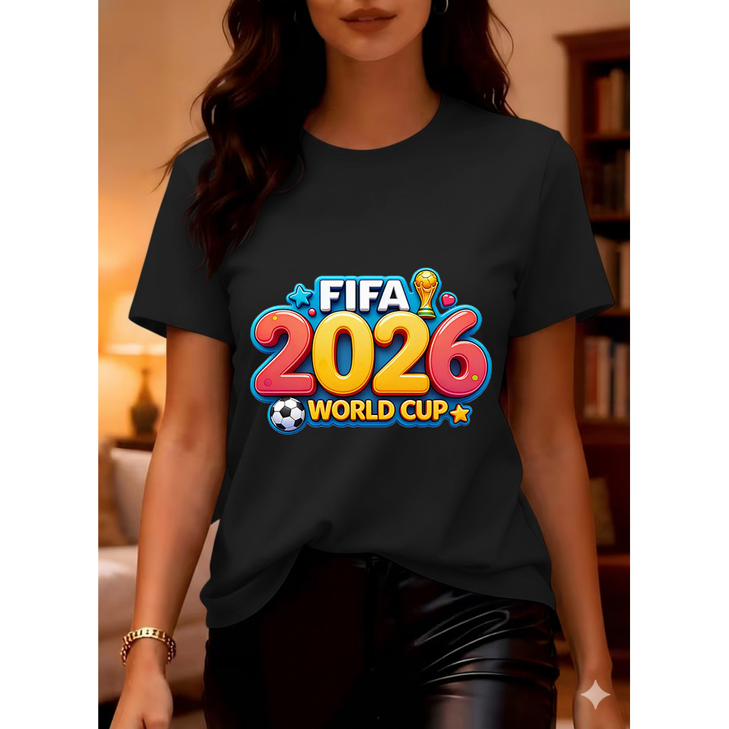 Camisa Do Fifa World Cup 2026, Estampa Colorida Com Número, Design Com Bola De Futebol E Troféu, Tamanho Universal