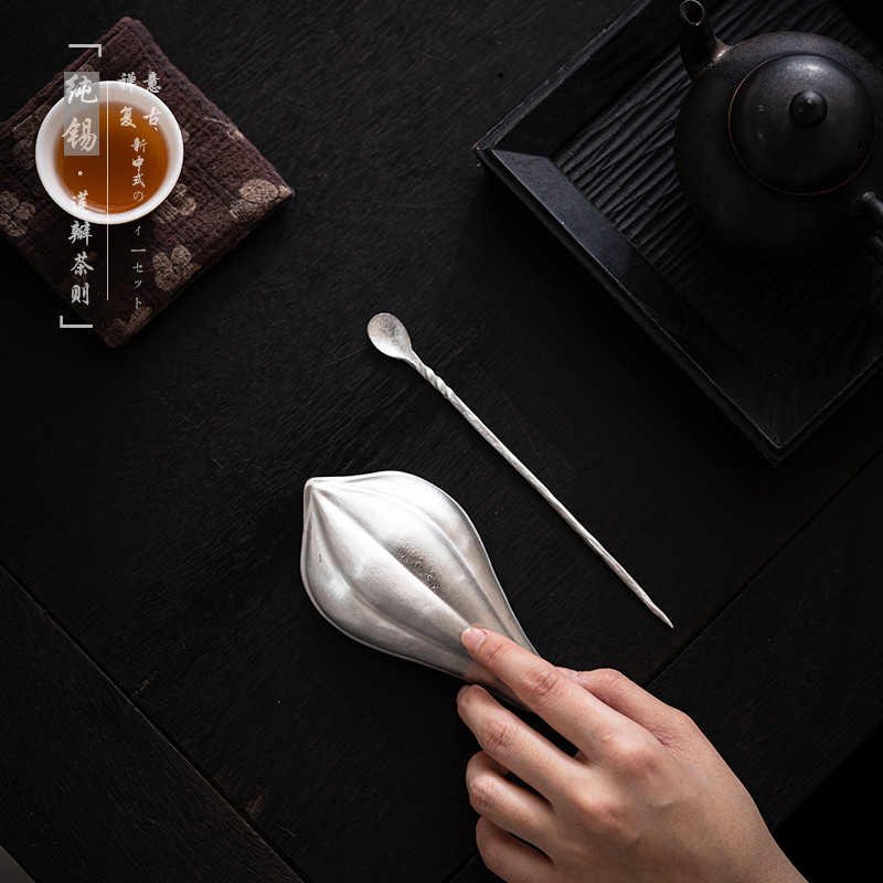 Retro puro estanho chá artesanal lótus chá apreciação chá lótus despertar chá colher de chá Zen pá de chá Kung Fu conjun