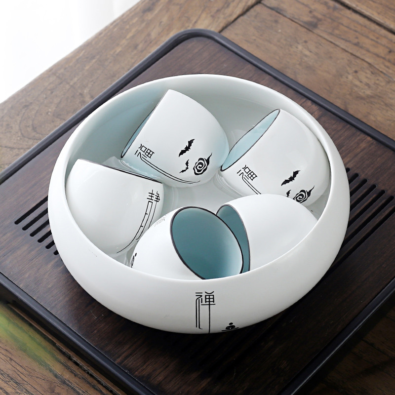 Lavagem de chá grande copo lavagem doméstica simples Retro Kung fu conjunto de chá forno fixo porcelana branca Zen fu ti