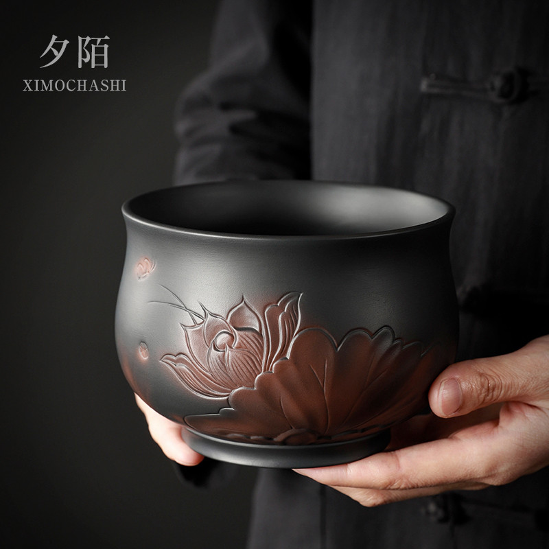 Lavagem de chá de cerâmica roxa grande tanque de lavagem de chá retrô chinês lavagem Zen tanque de resíduos de chá tigel