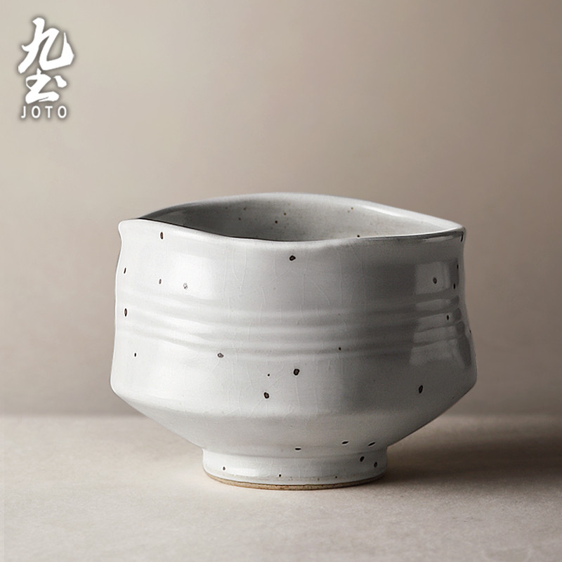 Tigela Matcha de grés artesanal de nove terras, estilo japonês, conjunto de chá Zen lavado, forno retrô alterado, cerimô