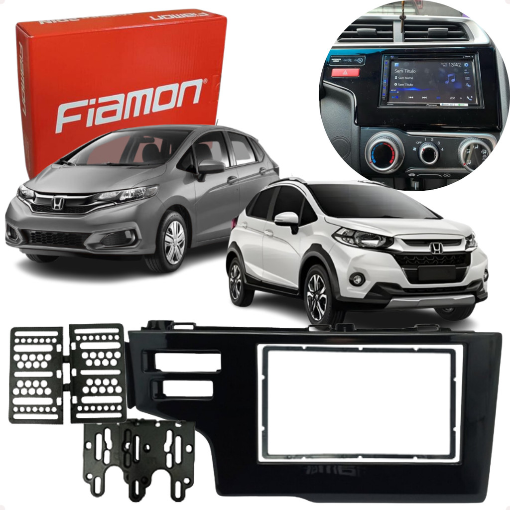 Moldura de Multimídia Cor Black Piano Para Honda Fit G3 2015 a 2022 WR-V 2017 A 2022 Original Fiamon