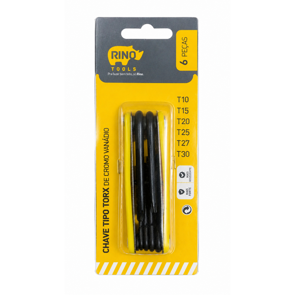 Jogo Chave Torx Tipo L Com 6 Peças T10 A T30 C/Furo Aço Cromo Vanádio Resistente