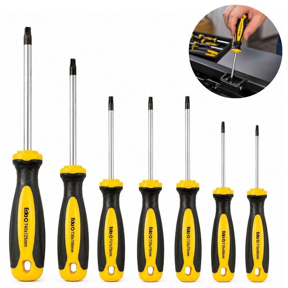 JOGO CHAVE FENDA TORX MAGNETICA 7 PECAS T10 A T40 KIT FERRAMENTAS COM CABO PONTA ACO MANUTENCAO MAQUINAS ELETRONICOS BIC