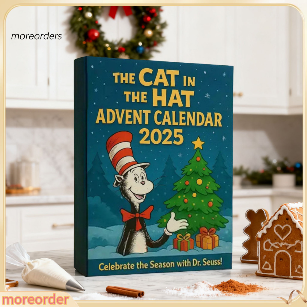 Wearing Hat Cat Advent Calendar 24 Days Christmas Countdown Cartoon Hanging Ornaments Holiday Party Gift Collectible Box
