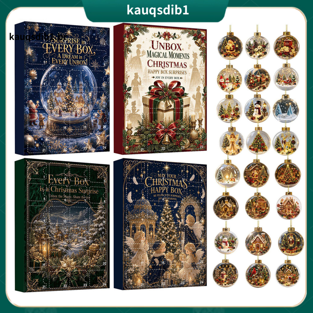 Holiday Advent Gifts for Kids Educational Countdown 24-day Christmas Calendar Box with 2d Acrylic Round Ornaments for fo