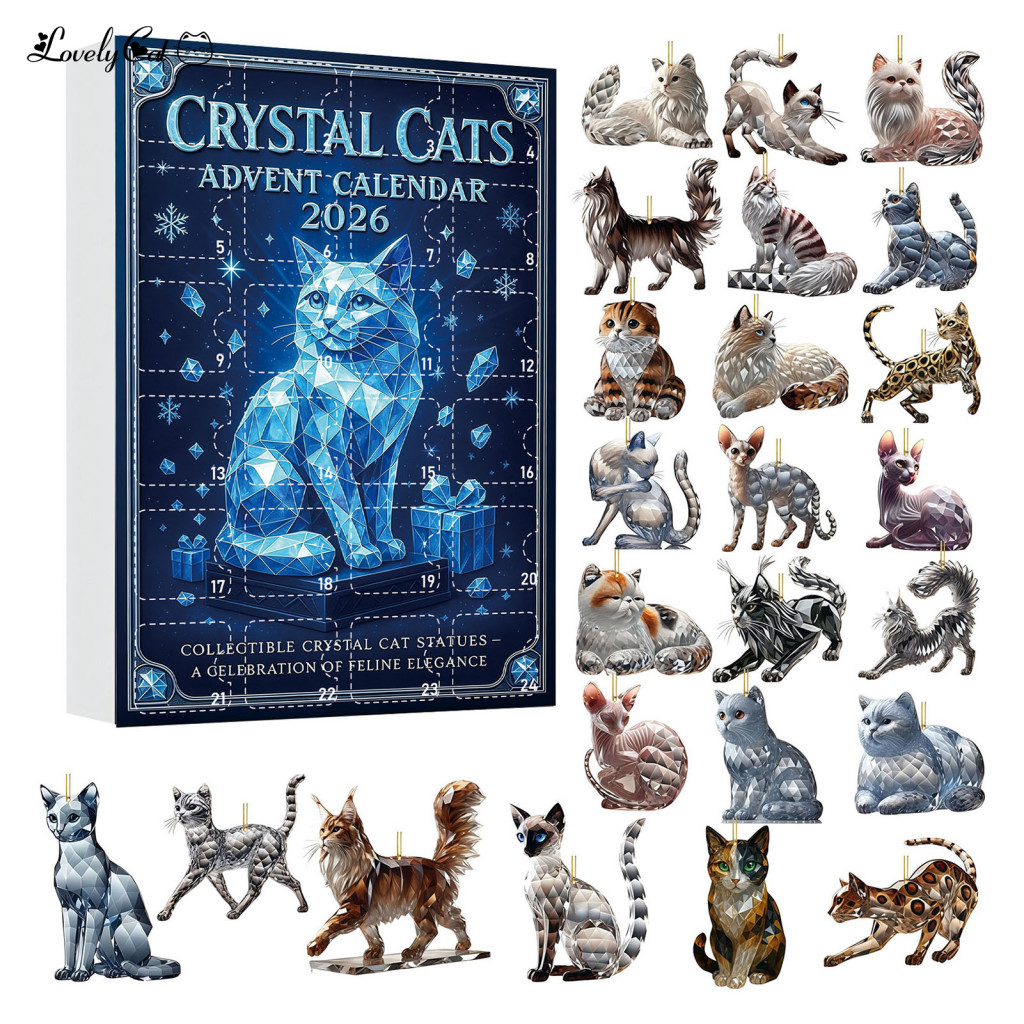 Holiday Countdown Gift for Cat Lovers 2026 Christmas Advent Calendar Blind Box with 24 Ornaments – Acrylic Hanging Dec