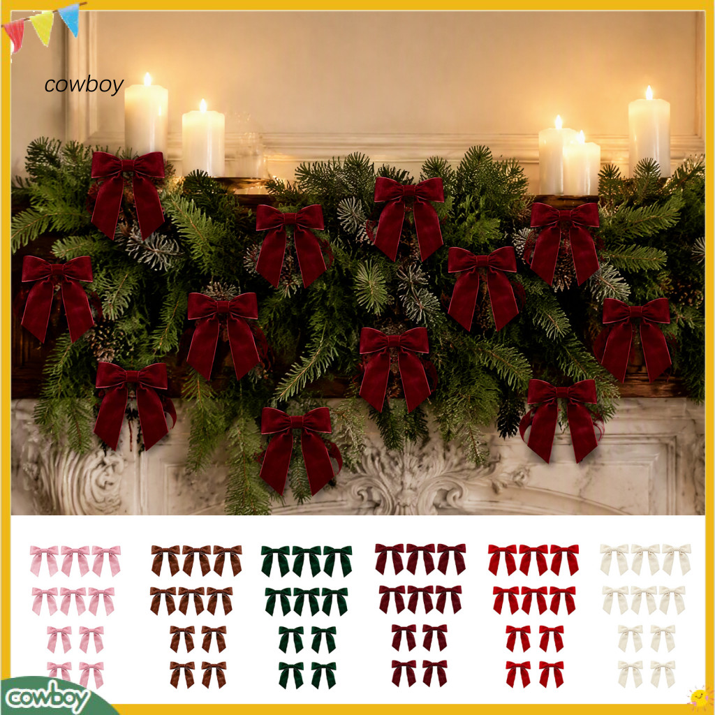 10 Pcs Velvet Christmas Bows 11x12.5cm Ribbon Ornaments with Built-in Cable Tie for Xmas Tree Wreath Gift Box Decoration